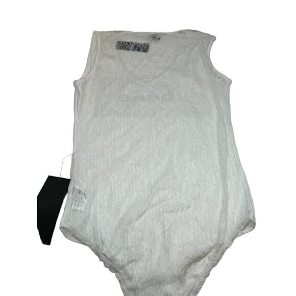 NWT bebe Logo Sheer Lace Back Bodysuit Size L White - Picture 8 of 10